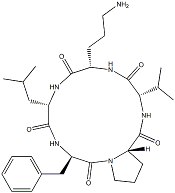 Cyclo(L-Leu-D-Phe-L-Pro-L-Val-L-Orn-) Structure