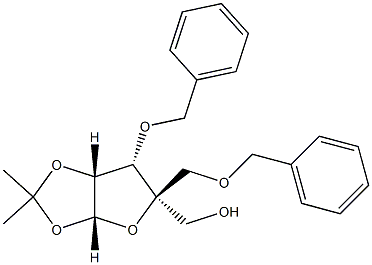 1,2-O-(1-메틸에틸리덴)-4-C-[(페닐메톡시)메틸]-3-O-(페닐메틸)-L-릭소푸라노스 구조식 이미지