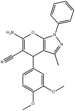 6-amino-4-(3,4-dimethoxyphenyl)-3-methyl-1-phenyl-1,4-dihydropyrano[2,3-c]pyrazole-5-carbonitrile 구조식 이미지