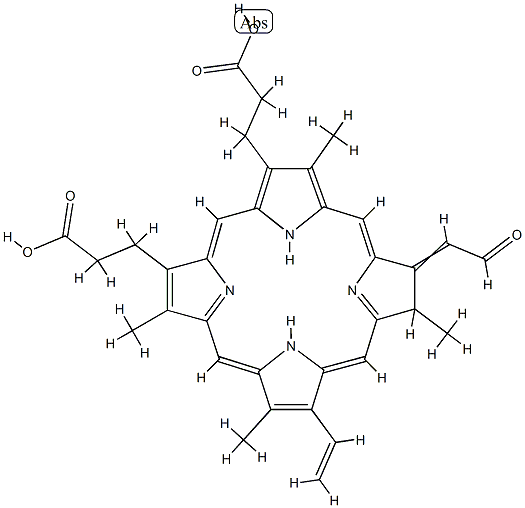 3-ethenyl-2,7,12,18-tetramethyl-8-(2-oxoethylidene)-21H,23H-porphine-13,17-dipropanoic acid 구조식 이미지