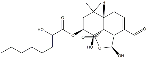 Octanoic acid,2-hydroxy-,4-formyl-3,3a,6,6a,7,8,9,10-octahydro-3,10-dihydroxy-7,7-dimethyl-1-oxo-1H-naphtho[1,8a-c]furan-9-ylester (9CI) 구조식 이미지