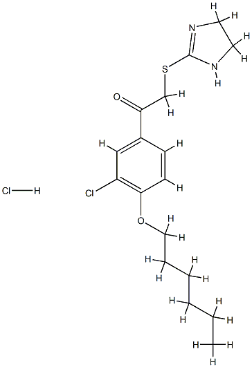 1-(3-chloro-4-hexoxy-phenyl)-2-(4,5-dihydro-1H-imidazol-2-ylsulfanyl)e thanone hydrochloride 구조식 이미지