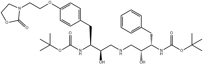 12-Oxa-2,6,10-triazatetradecanoic acid, 4,8-dihydroxy-13,13-dimethyl-1 1-oxo-3-[[4-[2-(2-oxo-3-oxazolidinyl)ethoxy]phenyl]methyl]-9-(phenylme thyl)-, 1,1-dimethylethyl ester, [3S-(3R*,4S*,8S*,9R*)]- Structure