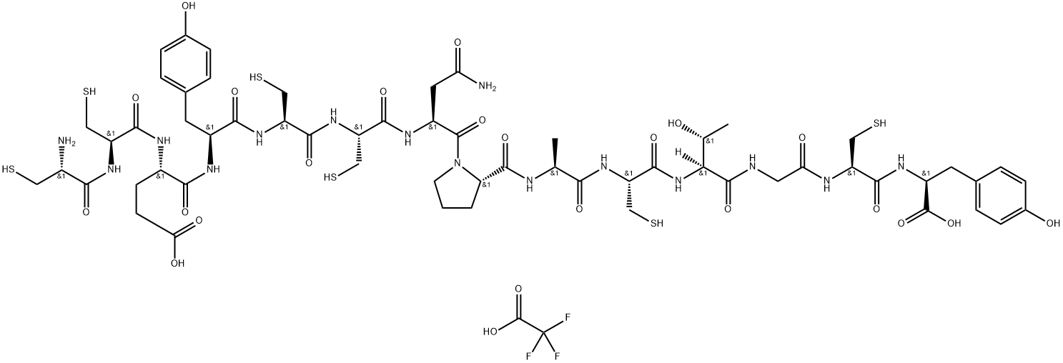 L-Cysteinyl-L-cysteinyl-L-α-glutamyl-L-tyrosyl-L-cysteinyl-L-cysteinyl-L-asparaginyl-L-prolyl-L-alanyl-L-cysteinyl-L-threonylglycyl-L-cysteinyl-L-Tyrosine Trifluoroacetate 구조식 이미지