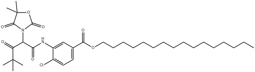 hexadecyl 4-chloro-3-[2-(5,5-dimethyl-2,4-dioxo-1,3-oxazolidin-3-yl)-4,4-dimethyl-3-oxopentamido]benzoate 구조식 이미지