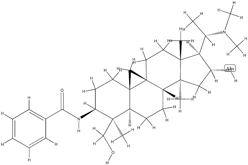 N-[(20S)-4,14-Dimethyl-20-(dimethylamino)-16α-hydroxy-4β-(hydroxymethyl)-9β,19-cyclo-5α-pregnan-3β-yl]benzamide 구조식 이미지