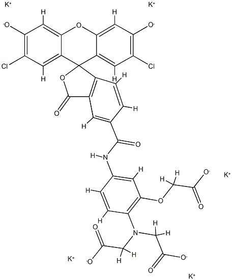 Glycine,N-[2-(carboxymethoxy)-4-[[(2',7'-dichloro-3',6'-dihydroxy-3-oxospiro[isobenzofuran-1(3H),9'-[9H]xanthen]-5-yl)carbonyl]amino]phenyl]-N-(carboxymethyl)-,potassium salt (1:5) Structure