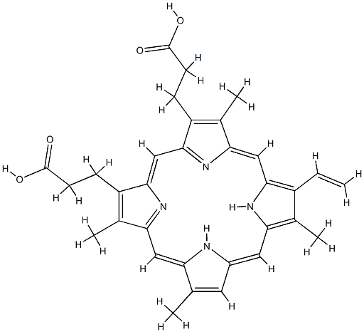 2,7,12,18-Tetramethyl-8-vinyl-21H,23H-porphyrin-13,17-dipropionic acid 구조식 이미지