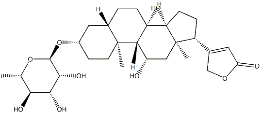 3β-[(6-Deoxy-α-L-mannopyranosyl)oxy]-11β,14-dihydroxy-5α-card-20(22)-enolide Structure