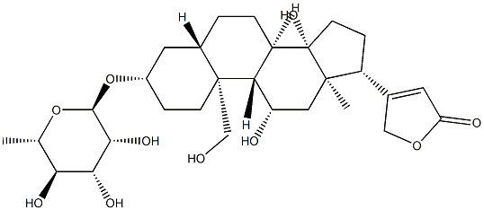 3β-[(6-Deoxy-α-L-mannopyranosyl)oxy]-11β,14,19-trihydroxy-5α-card-20(22)-enolide 구조식 이미지