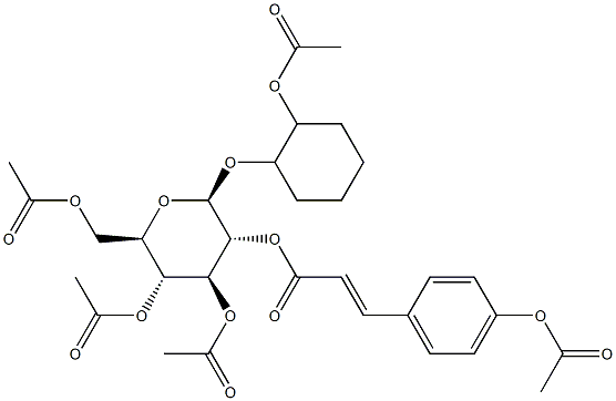 2-(Acetyloxy)cyclohexyl 2-O-[3-(4-acetyloxyphenyl)propenoyl]-3-O,4-O,6-O-triacetyl-β-D-glucopyranoside 구조식 이미지