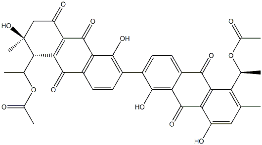 1',2',3',4',9,9',10,10'-Octahydro-1,3'α,8,8'-tetrahydroxy-3,3'-dimethyl-4α,4'α-di[(R)-1-(acetyloxy)ethyl]-1',9,9',10,10'-pentaoxo(7,7'-bianthracene) 구조식 이미지