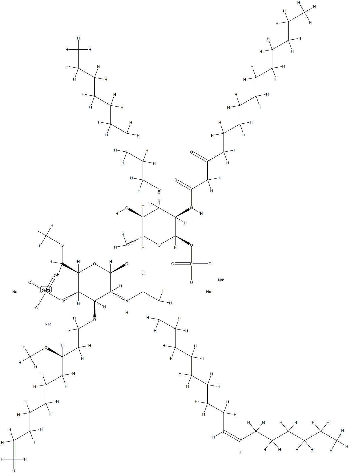 a-D-Glucopyranose,3-O-decyl-2-deoxy-6-O-[2-deoxy-3-O-[(3R)-3-methoxydecyl]-6-O-methyl-2-[[(11Z)-1-oxo-11-octadecen-1-yl]amino]-4-O-phosphono-b-D-glucopyranosyl]-2-[(1,3-dioxotetradecyl)amino]-,1-(dihydrogen phosphate), sodium salt (1:4) Structure