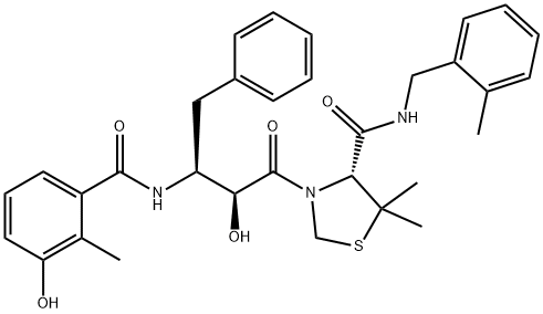 JE-2147|KNI-764|(R)-N-(2-Methylbenzyl)-3-<(2S,3S)-2-hydroxy-3-(3-hydroxy-2-Methylbenzoyl)aMino-4-phenylbutanoyl>-5,5-diMethyl-1,3-thiazolidine-4-carboxaMide|(4R)-3-[(2S,3S)-2-hydroxy-3-(3-hydroxy-2-Methyl-benzoylaMino)-4-phenyl-butyryl]-5,5
-diMethyl-thi Structure
