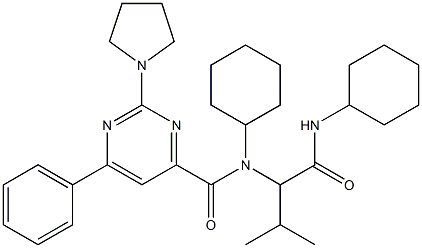 4-Pyrimidinecarboxamide,N-cyclohexyl-N-[1-[(cyclohexylamino)carbonyl]-2-methylpropyl]-6-phenyl-2-(1-pyrrolidinyl)-(9CI) Structure