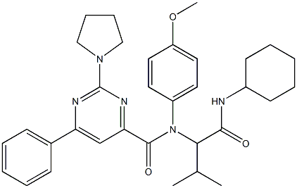 4-Pyrimidinecarboxamide,N-[1-[(cyclohexylamino)carbonyl]-2-methylpropyl]-N-(4-methoxyphenyl)-6-phenyl-2-(1-pyrrolidinyl)-(9CI) Structure