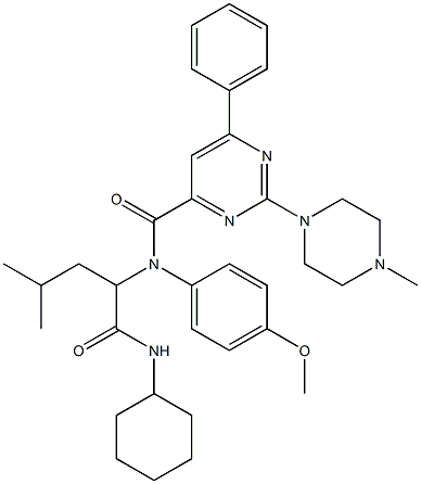 4-Pyrimidinecarboxamide,N-[1-[(cyclohexylamino)carbonyl]-3-methylbutyl]-N-(4-methoxyphenyl)-2-(4-methyl-1-piperazinyl)-6-phenyl-(9CI) 구조식 이미지