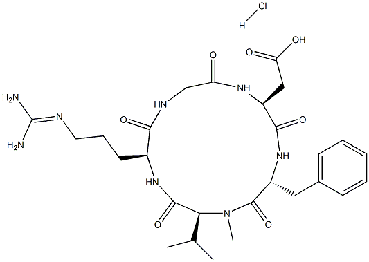 시클로(L-아르기닐글리실-L-α-아스파틸-D-페닐알라닐-N-메틸-L-발릴),염산염(1:1) 구조식 이미지