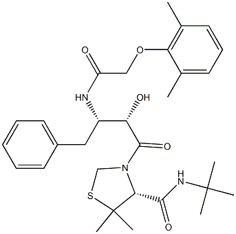 KNI-727|(R)-N-tert-butyl-3-<(2S,3S)-3-(2,6-diMethylphenoxyacetyl)aMino-2-hydroxy-4-phenylbutanoyl>-5,5-diMethyl-1,3-thiazolidine-4-carboxaMide 구조식 이미지