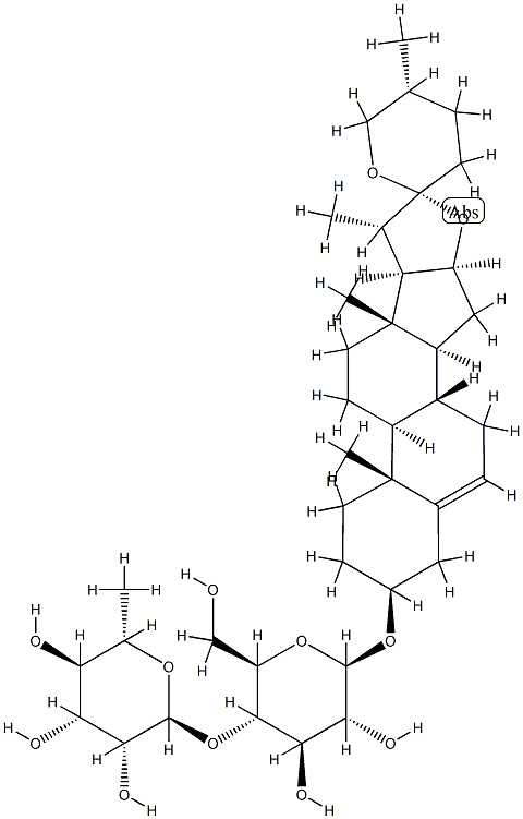 (25R)-3β-(4-O-α-L-람노피라노실-β-D-글루코피라노실옥시)스피로스타-5-엔 구조식 이미지