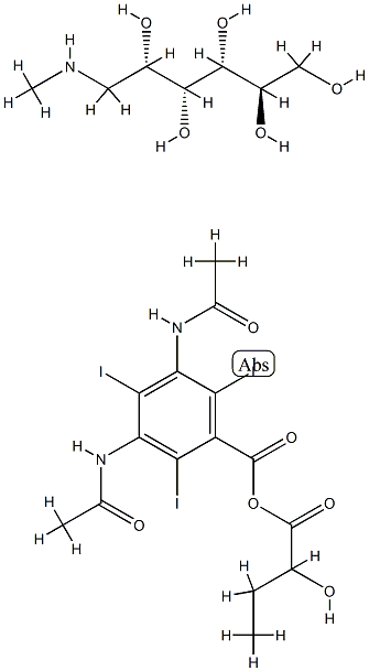 2-hydroxybutanoyl 3,5-diacetamido-2,4,6-triiodo-benzoate, (2R,3R,4R,5S )-6-methylaminohexane-1,2,3,4,5-pentol 구조식 이미지