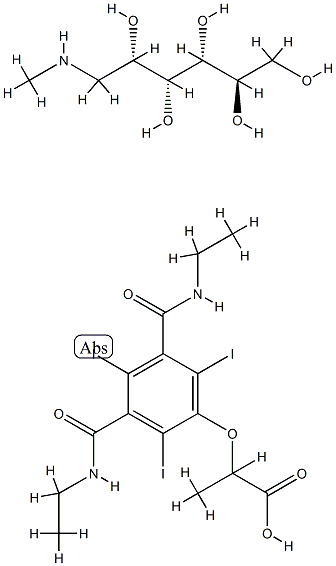 2-[3,5-bis(ethylcarbamoyl)-2,4,6-triiodo-phenoxy]propanoic acid, (2R,3 R,4R,5S)-6-methylaminohexane-1,2,3,4,5-pentol 구조식 이미지