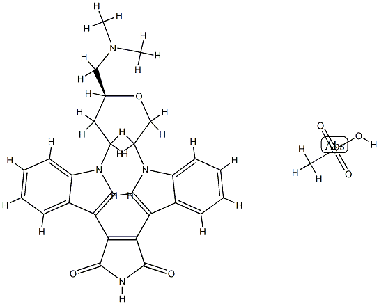 (9S)-9-[(Dimethylamino)methyl]-6,7,10,11-tetrahydro-9H,18H-5,21:12,17-dimethenodibenzo[e,k]pyrrolo[3,4-h][1,4,13]oxadiazacyclohexadecine-18,20(19H)-dione methanesulfonate 구조식 이미지