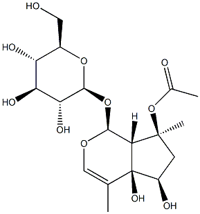 (1S)-1α-(β-D-Glucopyranosyloxy)-4,7-dimethyl-5,6,7,7aα-tetrahydrocyclopenta[c]pyran-4aα,5α,7α(1H)-triol 7-acetate 구조식 이미지