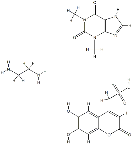 6,7-dihydroxy-2-oxo-2H-1-benzopyran-4-methanesulphonic acid, compound with 3,7-dihydro-1,3-dimethyl-1H-purine-2,6-dione ethane-1,2-diamine (1:1:2) 구조식 이미지