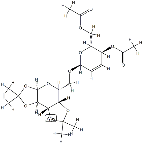 6-O-(4-O,6-O-Diacetyl-2,3-dideoxy-α-D-erythro-hexa-2-enopyranosyl)-1-O,2-O:3-O,4-O-diisopropylidene-α-D-galactopyranose 구조식 이미지