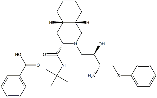 데카하이드로-3소퀴놀린카복사미드모노벤조에이트,넬피나비르메실레이트, 구조식 이미지
