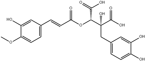 Butanedioic acid, 2-9(3,4-dihydroxyphenyl)methyl)-2-hydroxy-3-(((2E)-3-(3-hydroxy-4-methoxyphenyl)-1-oxo-2-propenyl)oxy)-, (2R,3S)- Structure