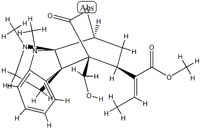 (1S,3S)-1,2,3,4,4a,9a-Hexahydro-4α-hydroxymethyl-9,10-dimethyl-1,4-(epoxymethano)-9aβ,4aβ-(iminoethano)-13-oxo-9H-carbazole 3-[(E)-α-ethylideneacetic acid]methyl ester 구조식 이미지