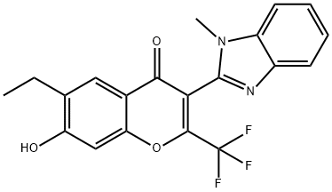 6-ethyl-7-hydroxy-3-(1-methyl-1H-benzo[d]imidazol-2-yl)-2-(trifluoromethyl)-4H-chromen-4-one 구조식 이미지