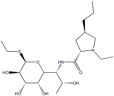 Ethyl 6,8-dideoxy-6-[[[(2S,4R)-1-ethyl-4β-propyl-2α-pyrrolidinyl]carbonyl]amino]-1-thio-D-erythro-α-D-galacto-octopyranoside Structure