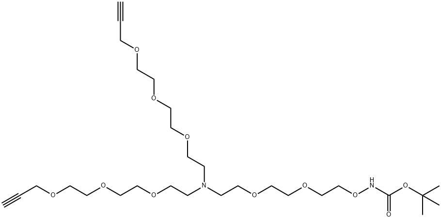 N-(t-Boc-Aminooxy-PEG2)-N-bis(PEG3-propargyl) Structure