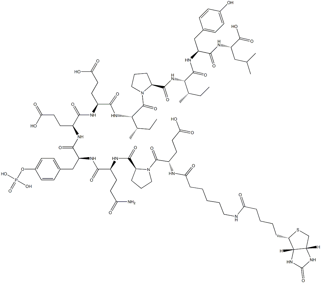 비오티닐-ε-아미노카프로일-Glu-Pro-Gln-Tyr(PO3H2)-Glu-Glu-Ile-Pro-Ile-Tyr-Leu-OH 구조식 이미지
