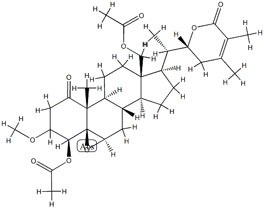 (20S,22R)-5,6β-Epoxy-4β,18-di(acetyloxy)-22-hydroxy-3-methoxy-1-oxo-5β-ergost-24-en-26-oic acid δ-lactone 구조식 이미지