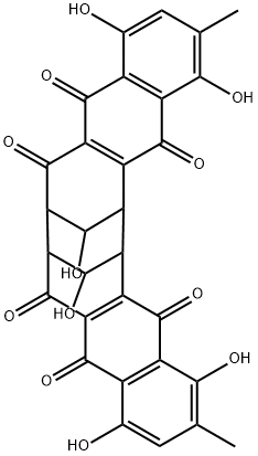 7,8,16,17-Tetrahydro-1,4,11,14,19,20-hexahydroxy-2,13-dimethyl-7,17:8,16-dimethanocyclodeca[1,2-b:5,6-b']dinaphthalene-5,6,9,10,15,18-hexone 구조식 이미지
