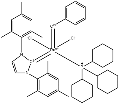 RutheniuM, dichloro[1,3-dihydro-1,3-bis(2,4,6-triMethylphenyl)-2H-iMidazol-2-ylidene](phenylMethylene)(tricyclohexylphosphine)-, (SP-5-41)- 구조식 이미지