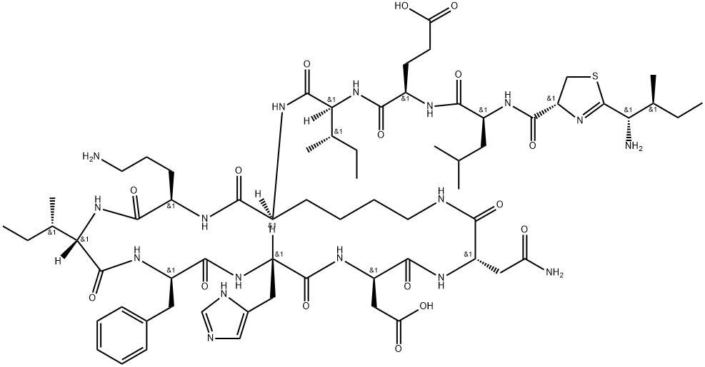 Bacitracin F, 1-[N-[[2-(1-amino-2-methylbutyl)-4,5-dihydro-4-thiazolyl]carbonyl]-l-leucine]-  구조식 이미지
