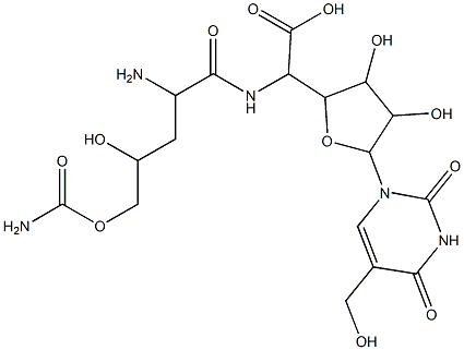 5-[[2-Amino-5-O-(aminocarbonyl)-2,3-dideoxy-L-erythro-pentonoyl]amino]-1,5-dideoxy-1-[3,4-dihydro-5-(hydroxymethyl)-2,4-dioxopyrimidin-1(2H)-yl]-β-D-allofuranuronic acid Structure