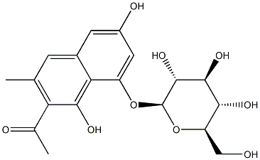 2-아세틸-3-메틸-8-(β-D-글루코피라노실옥시)-1,6-나프탈렌디올 구조식 이미지