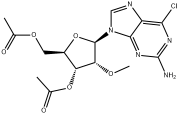 2-Amino-6-chloro-9-(3,5-di-O-acetyl-2-O-methyl-β-D-ribofuranosyl)-9H-purine 구조식 이미지