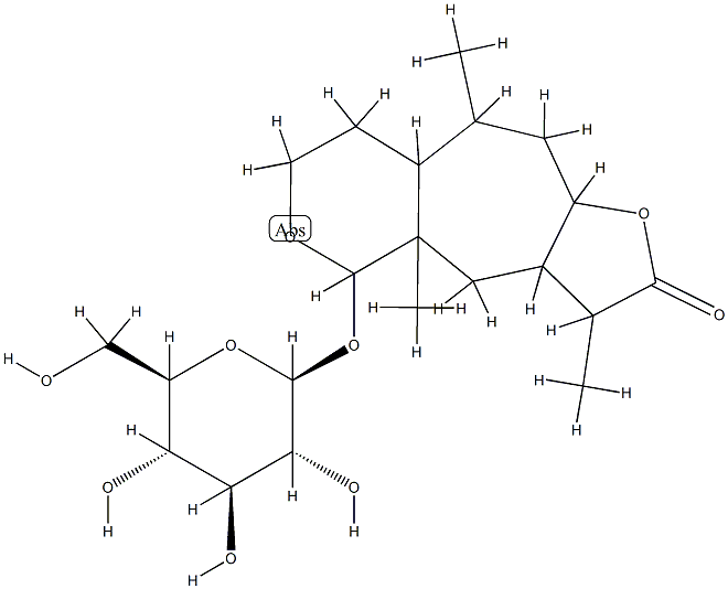 3a,4,4a,5,7,8,8a,9,10,10a-Decahydro-5-(β-D-glucopyranosyloxy)-3,4a,9-trimethylfuro[2',3':5,6]cyclohepta[1,2-c]pyran-2(3H)-one 구조식 이미지