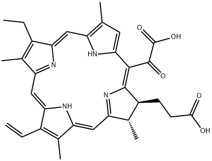 (2S,3S)-18-Carboxy-20-carboxycarbonyl-8-vinyl-13-ethyl-2,3-dihydro-3,7,12,17-tetramethyl-21H,23H-porphyrin-2-propanoic acid Structure