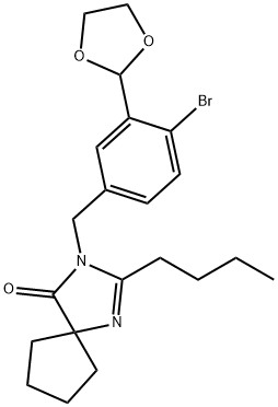 3-(4-Bromo-3-[1,3]Dioxolan-2-Yl-Benzyl)-2-Butyl-1,3-Diaza-Spiro[4.4]Non-1-En-4-One(WXC01975) 구조식 이미지