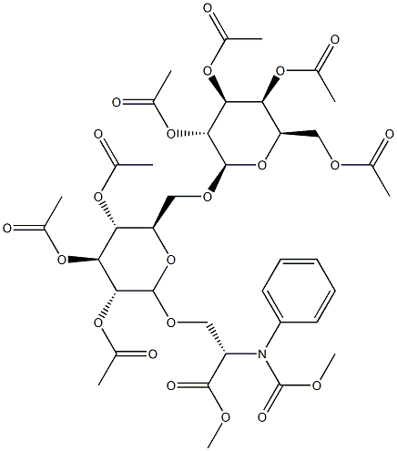 Methyl 2-([(benzyloxy)carbonyl]amino)-3-([2,3,4-tri-O-acetyl-6-O-(2,3, 4,6-tetra-O-acetylhexopyranosyl)hexopyranosyl]oxy)propanoate 구조식 이미지