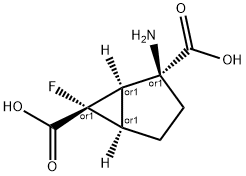 Bicyclo[3.1.0]hexane-2,6-dicarboxylic acid, 2-amino-6-fluoro-, (1R,2S,5R,6S)-rel- (9CI) 구조식 이미지