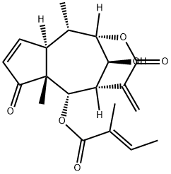 (E)-2-Methyl-2-butenoic acid [(1S,11S)-11-hydroxy-1α,7aβ-dimethyl-5-methylene-4,8-dioxo-2β,6β-methano-1,4,5,6,7,7a,8,10aα-octahydro-2H-cyclopent[d]oxonin-7α-yl] ester 구조식 이미지